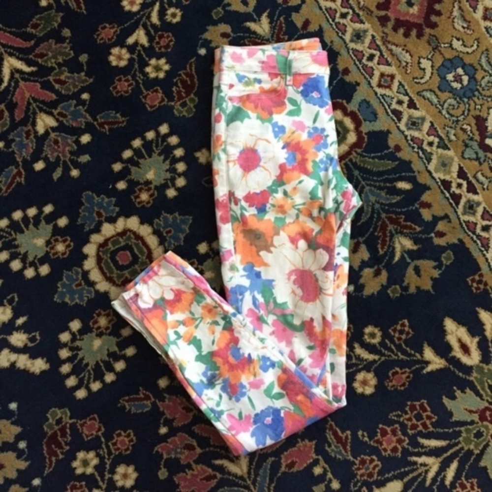Zara Floral Jean Skinny Zipper Ankle Mid R… - Picture 6 of 8